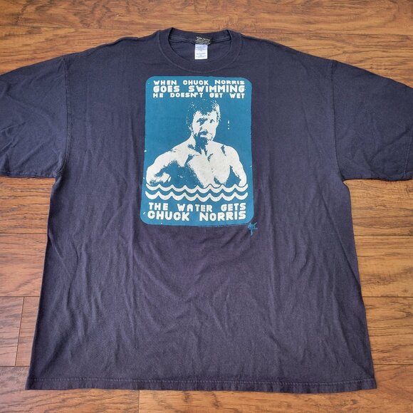 Ripple Junction CHUCK NORRIS Doesn't Get Wet Blue Shirt sz XXL 2X Y2K 2009 Funny - Picture 1 of 5